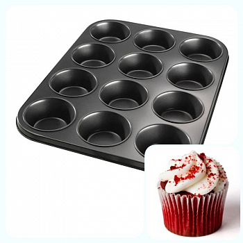 Форма для выпечки металлическая антипригарная | 12 кексов - Капкейки