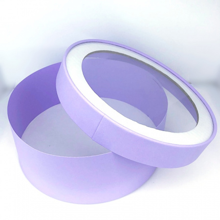 Коробка для выпечки круглая (шайба) 20•8 см СИРЕНЕВАЯ (окно, крышка+дно) | упак. 5-20 шт